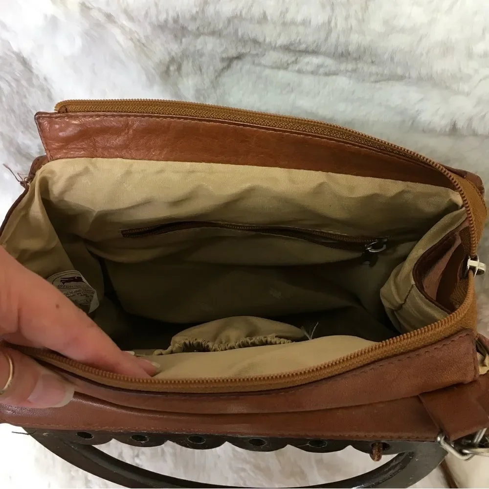 American Angel Womens Genuine Leather Wood Handle Shoulder Crossbody Bag Brown